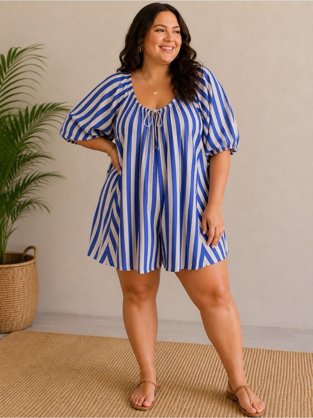 Oversized XL Flowy Romper Nautical Striped Navy Boho Festival Cottage Y2K NWT